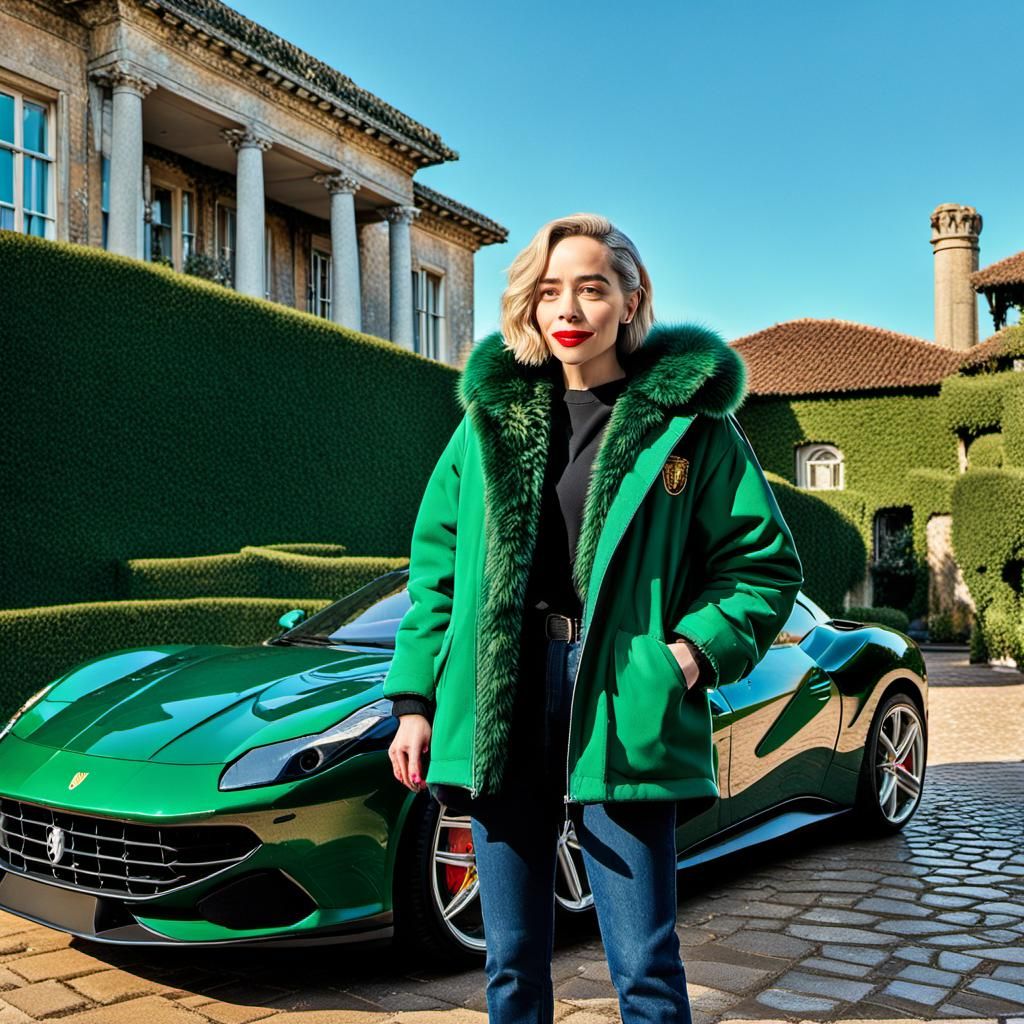 Hyperrealistic Slytherin Girl in Front of Mansion