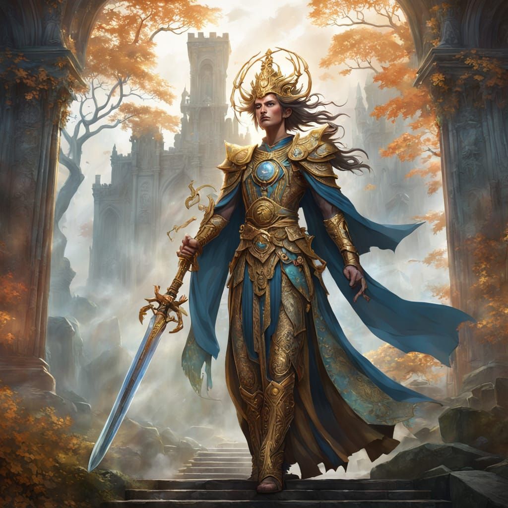 Golden Regal Skin Walker with Sword at Ancient Ruin