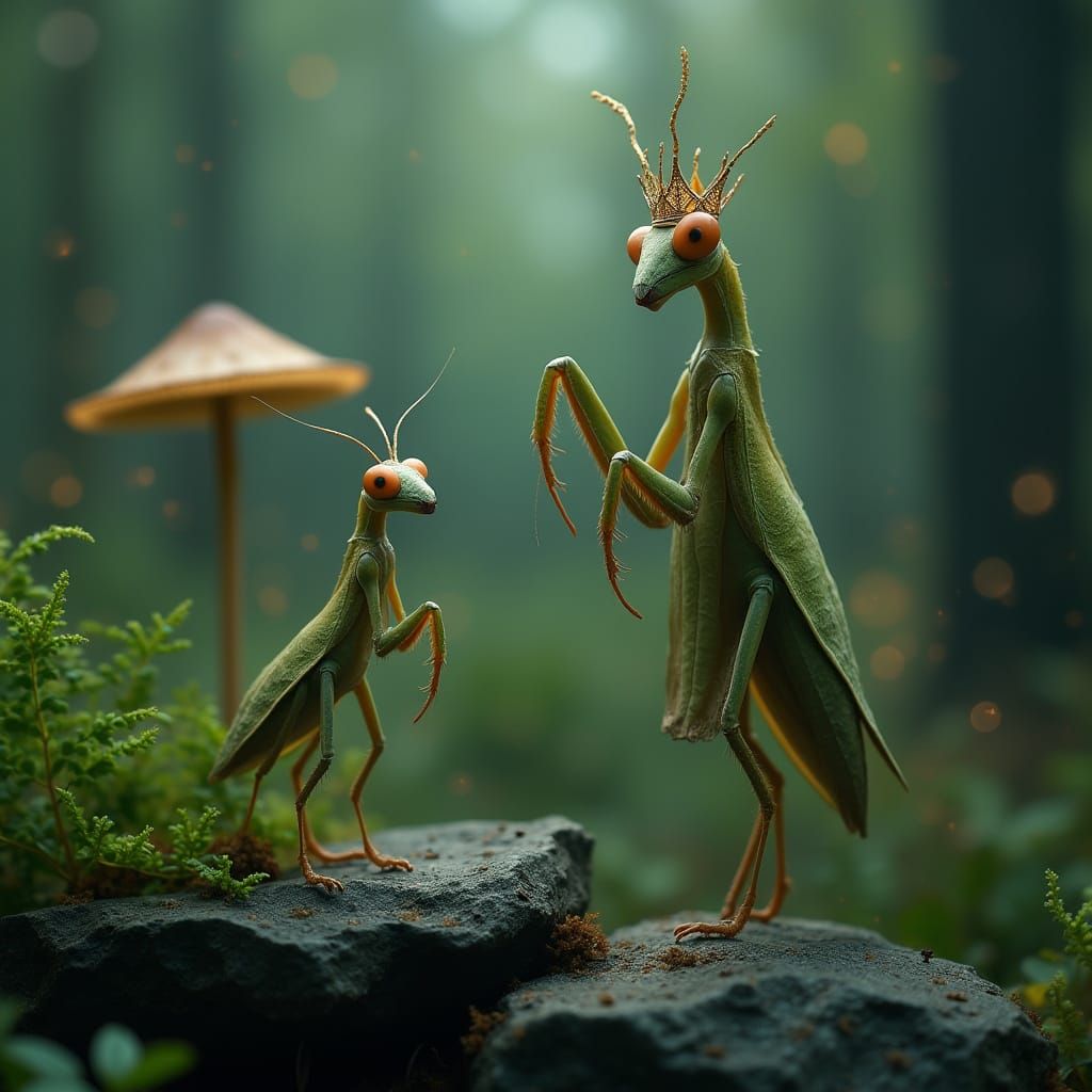 Praying Mantis Queen in a Surreal Fantasy Scene