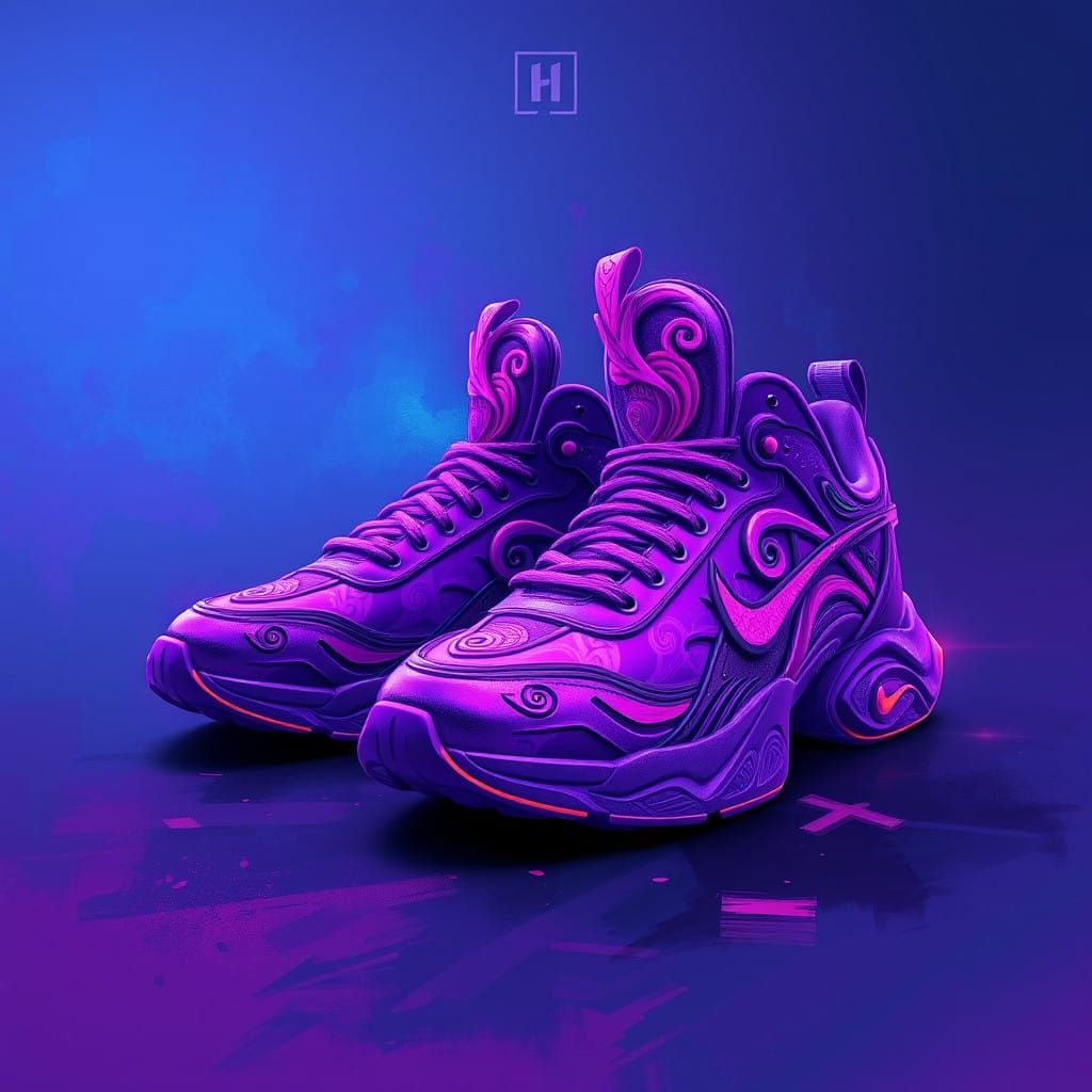 Stunning Neon Purple Sneakers in Vibrant Fantasy Art Style