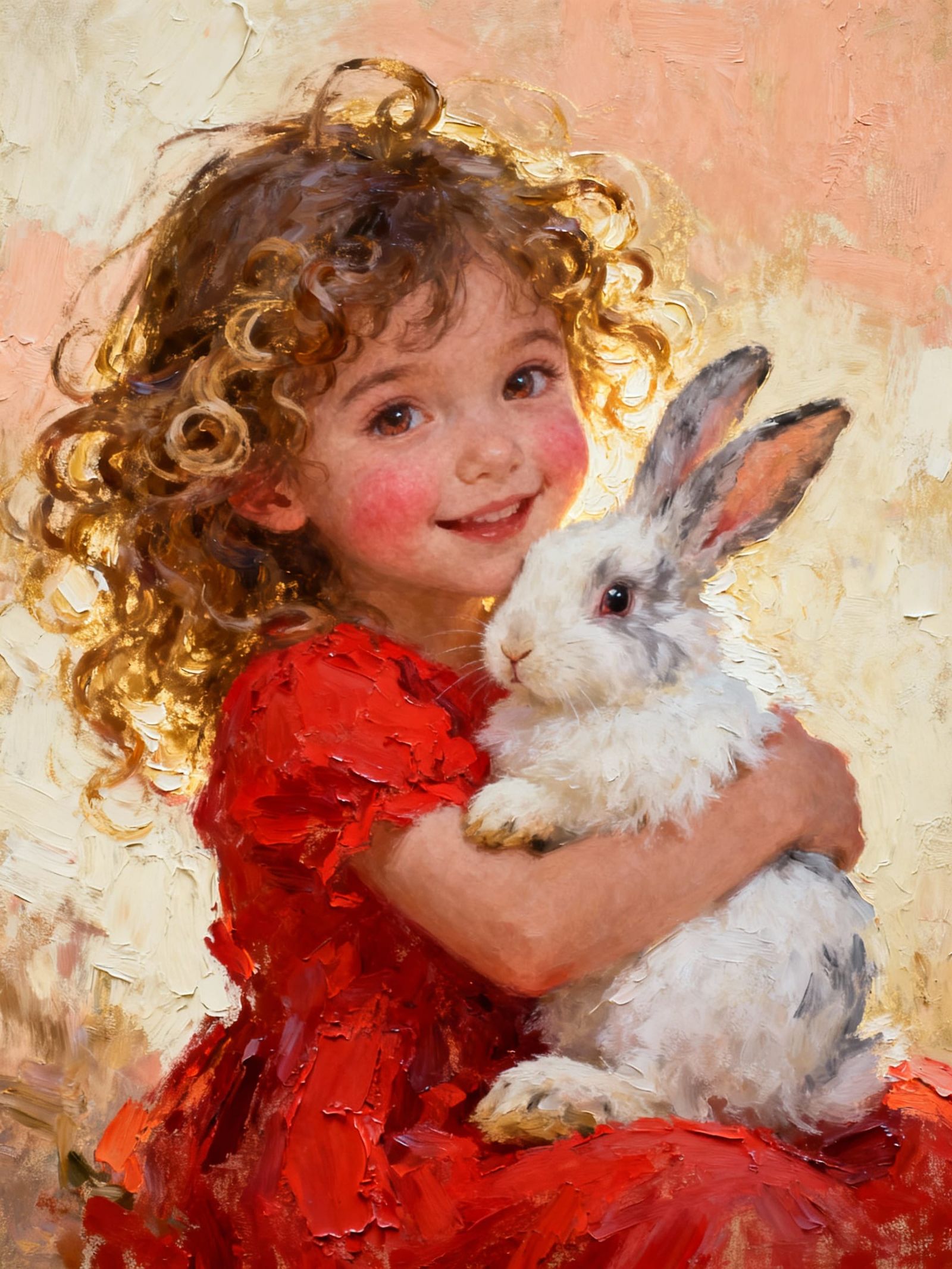 Impasto Portrait Of A Girl With A Cherubic Rabbit