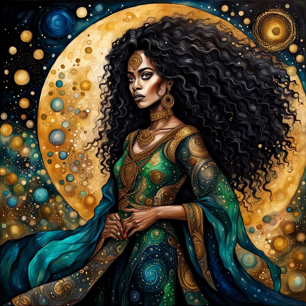 Metallic African Fantasy Bellatrix in Alcohol Ink Style