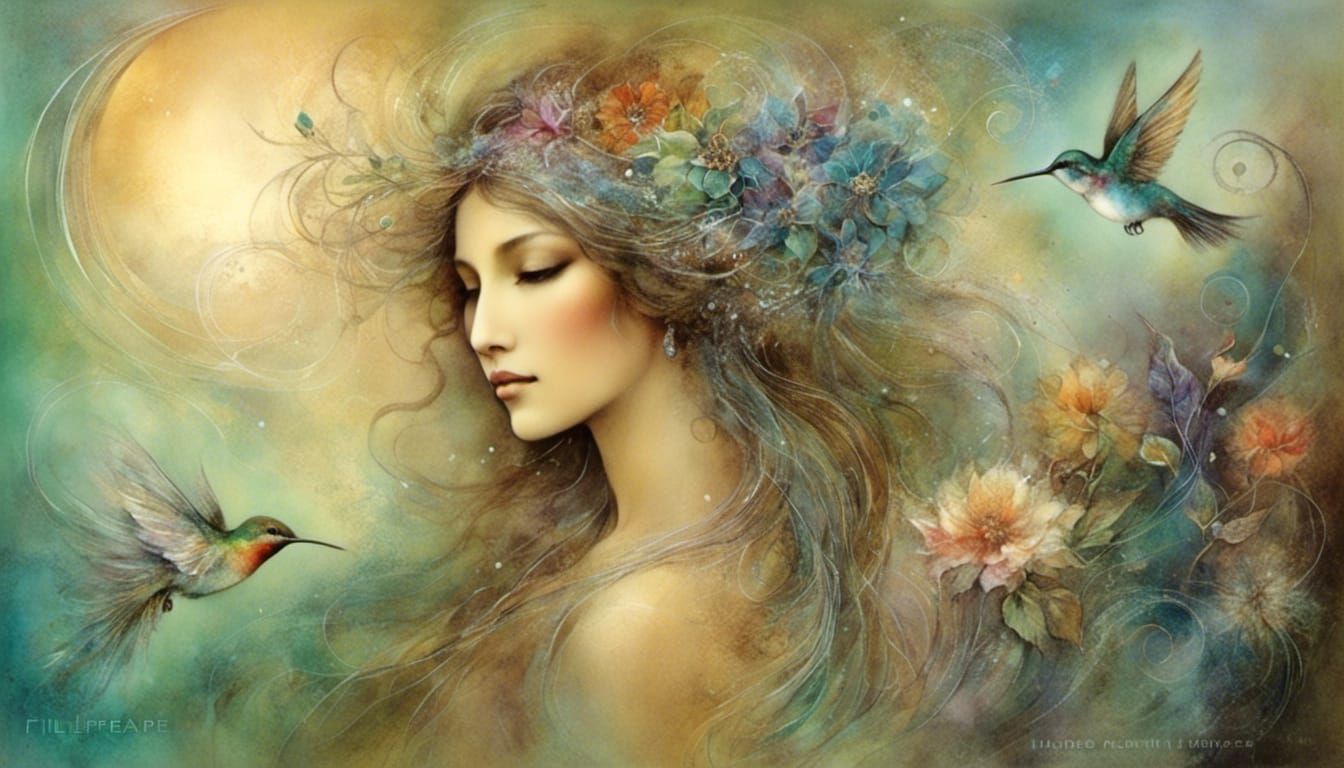 Soft Pastel Portrait of Woman in Garden