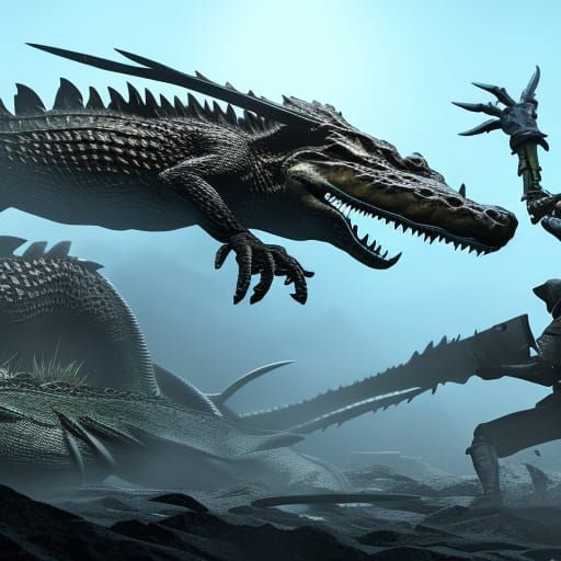 Skeleton vs Alligator: Dark Fantasy Art