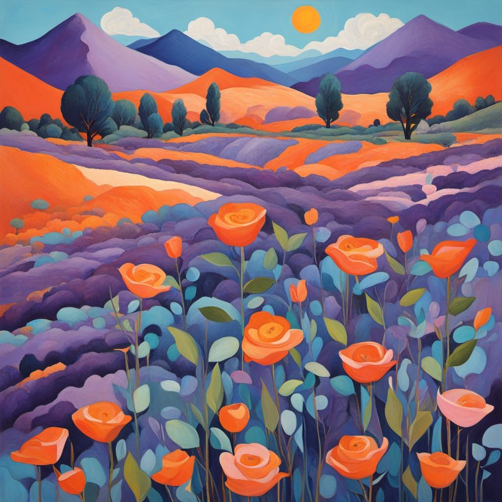 Surreal Orange Willow Brook Painting