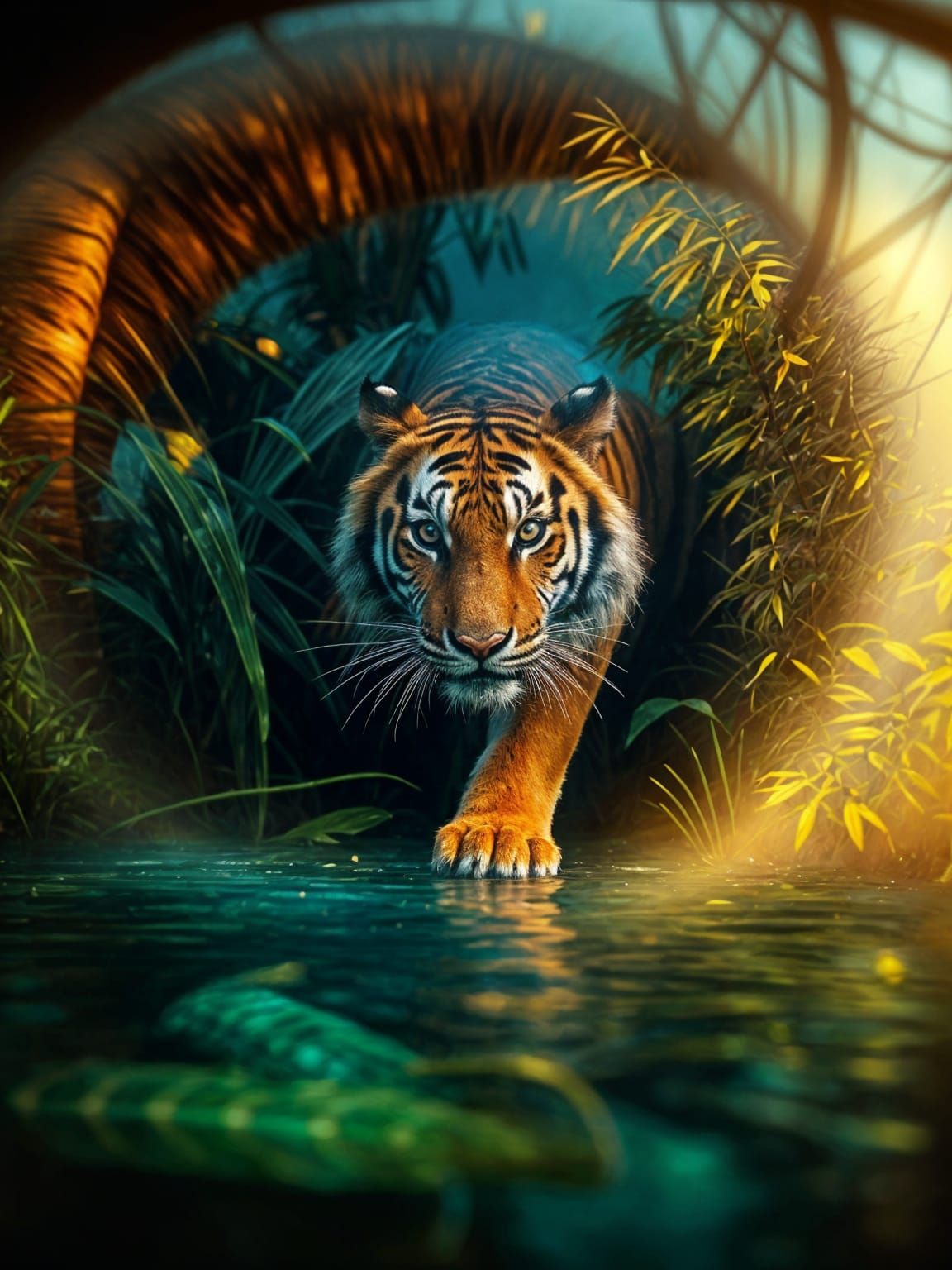 Tiger's Eye with Majestic Jungle Predator in Reflection