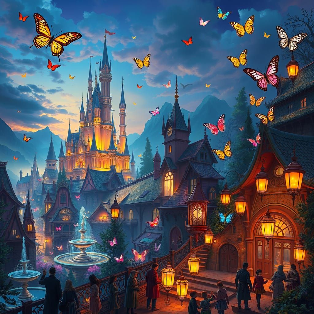 Magical City Butterfly Festival in Fantasy Art Style