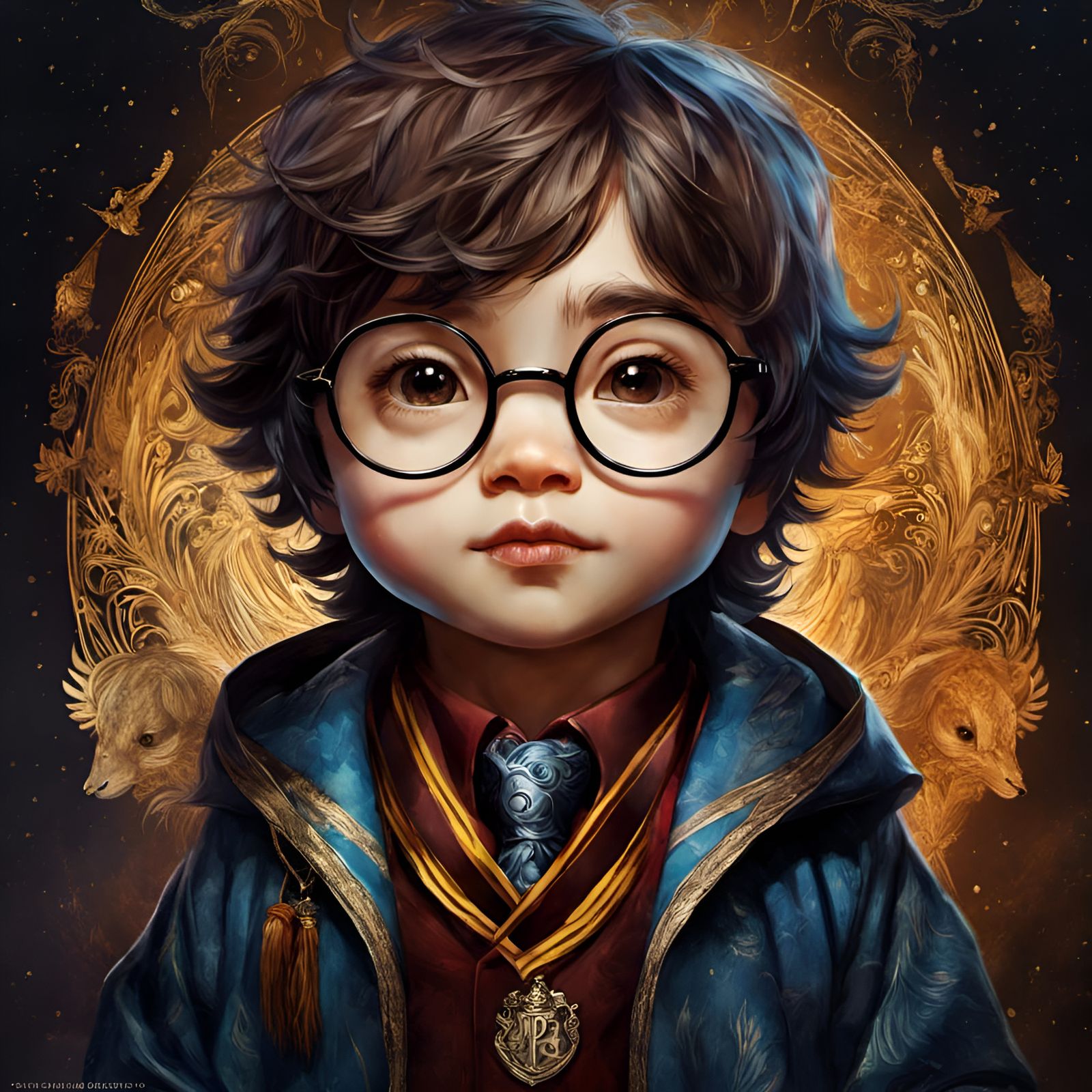 Chibi Harry Potter Animal Portrait in Fantasy Style