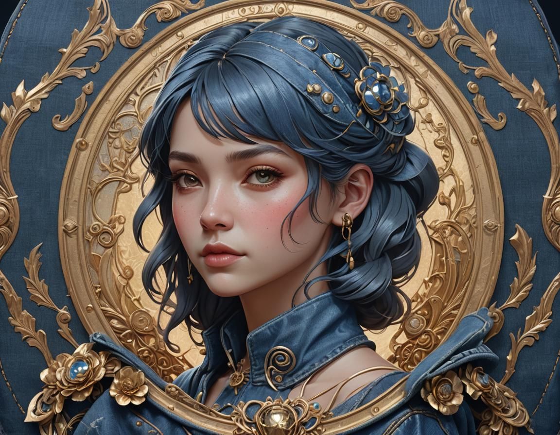 Denim Portrait Purse in Hyperdetailed Splash Art Style