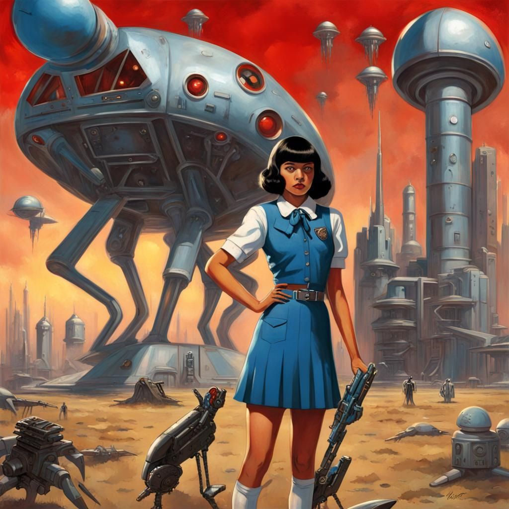 1930s Sci-Fi Girl with Robot and Ray Gun