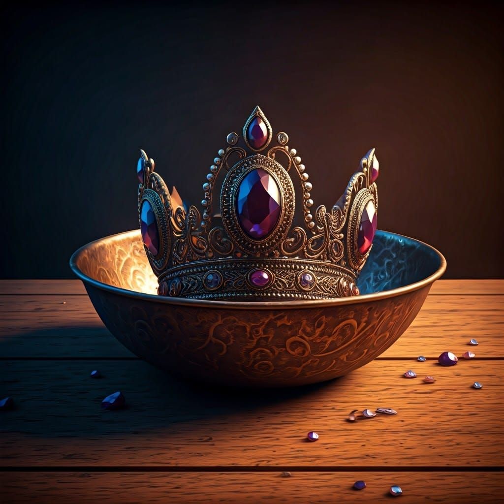 Luxurious Crown Amidst Mystic Ambiance in Golden Light