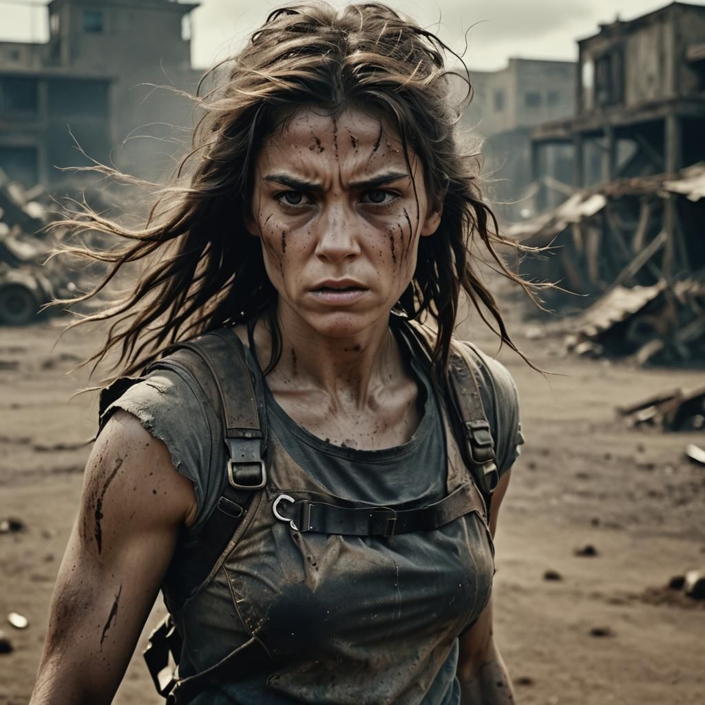 Fierce Brunette Battles in Post-Apocalyptic Wasteland