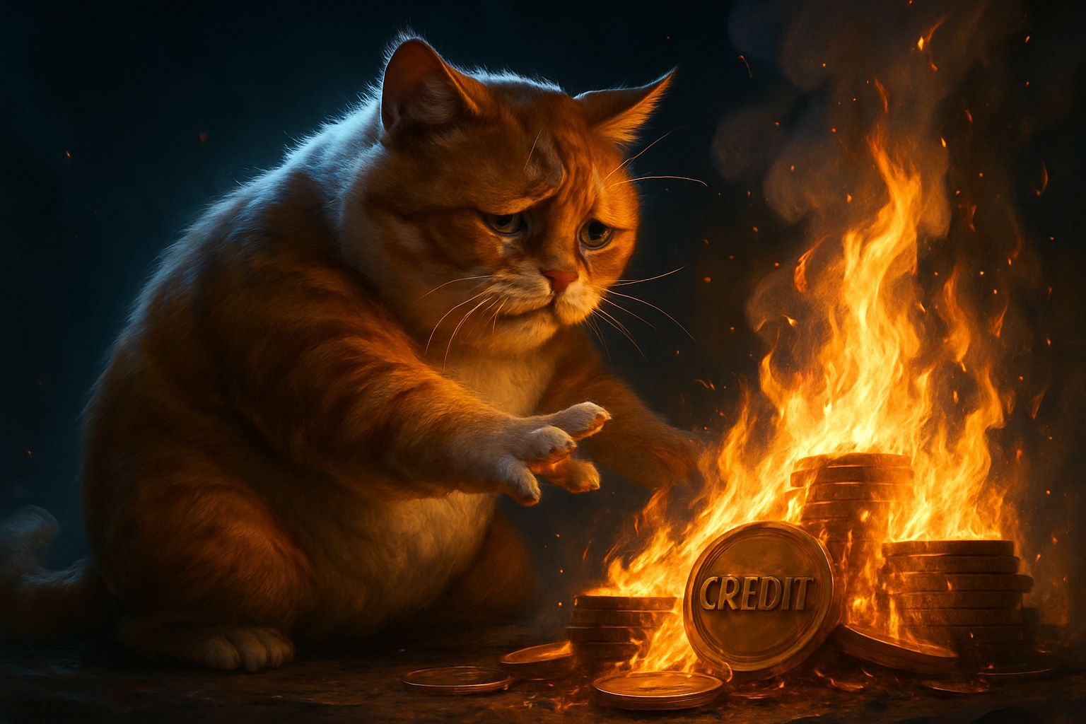 Ginger Cat in Desperate Bid to Save Burning Credits