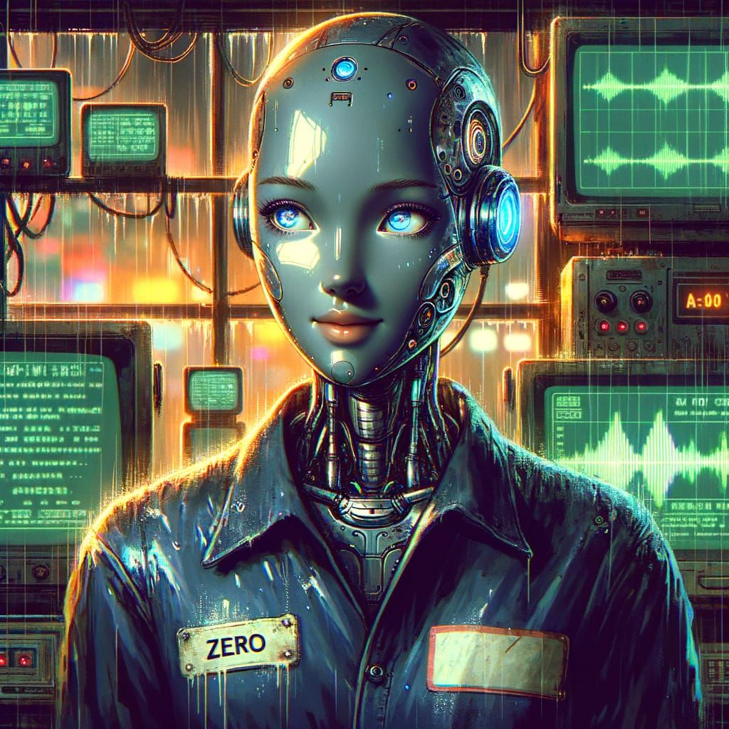 Advanced Android Zero in Grimy Workshop Photo-Realistic Illu...