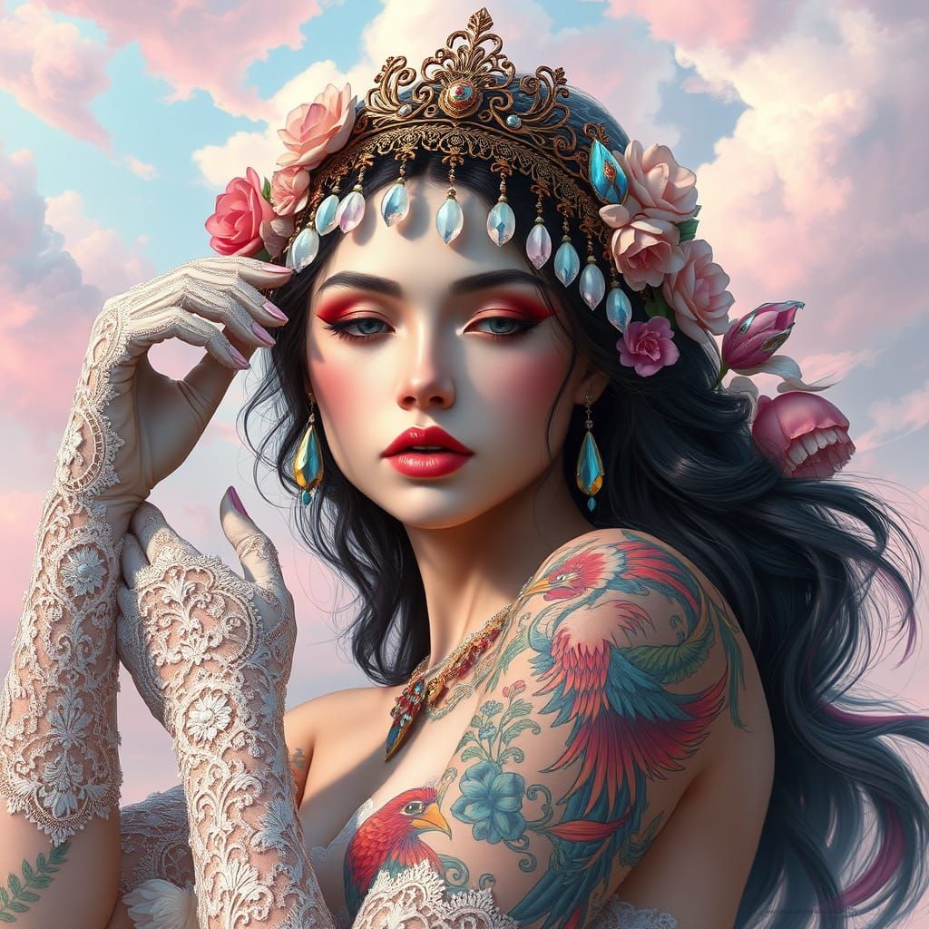 Ethereal Beauty with Jeweled Headdress, Digital Art