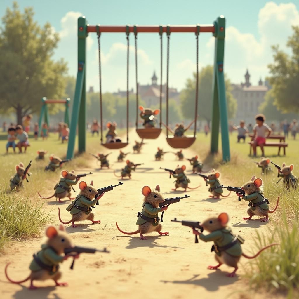 Epic Mouse Battle on Playground, Children's Book Illustratio...