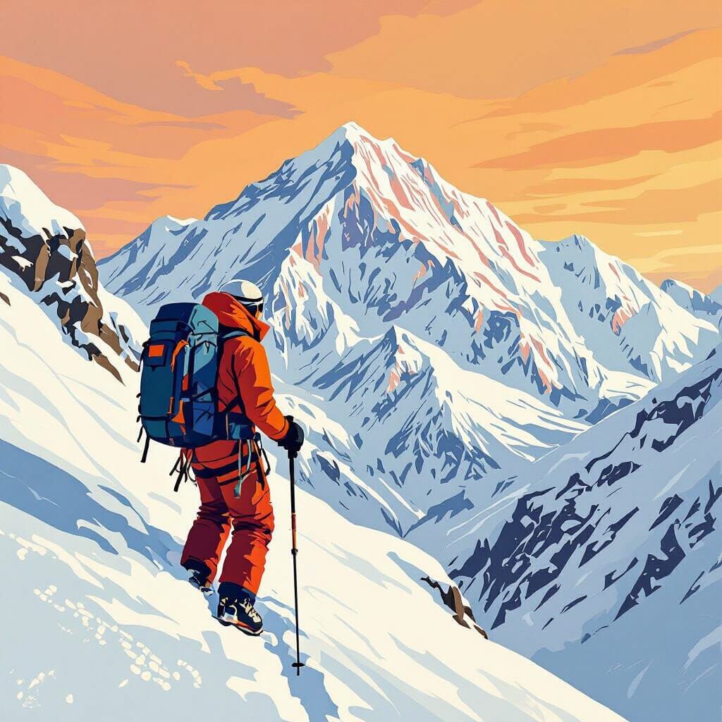 Mount Denali Climber in Modern Minimalist Style