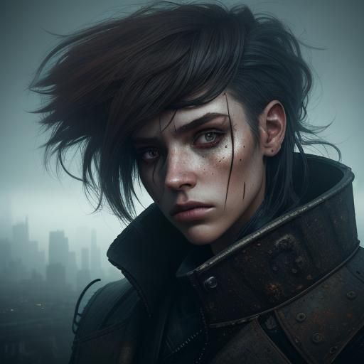 Cyberpunk Model Among Giant Spiders and Steam