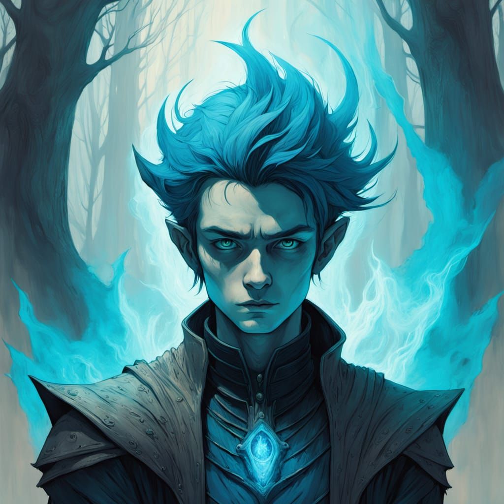 Young Warlock Wields Turquoise Magic Against Dark Abishai