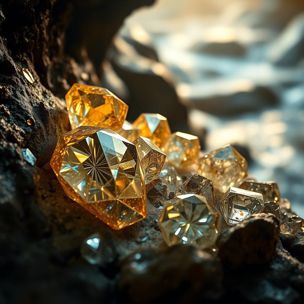 Iridescent Gold and Silver Diamonds in Crystalline Matrix