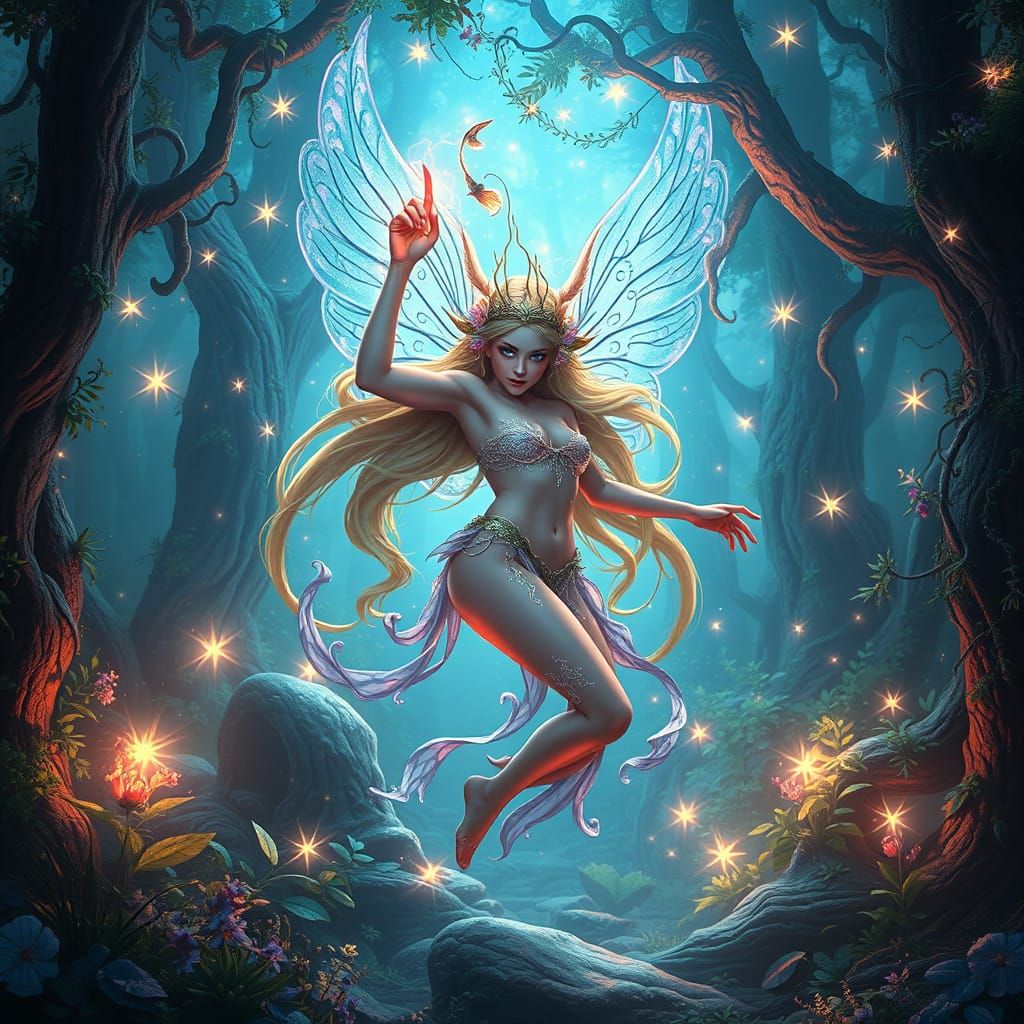 Whimsical Dreamlike Forest Nymph in Vibrant 8k Matte Paintin...