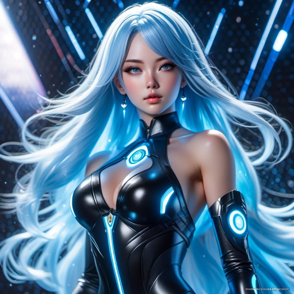 Nebula Drifter: Woman with Blue Hair in Space