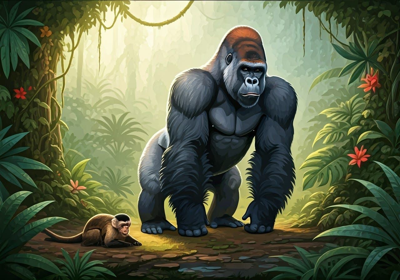 Victorious Gorilla Triumphs Over Defeated Capuchin in Lush J...