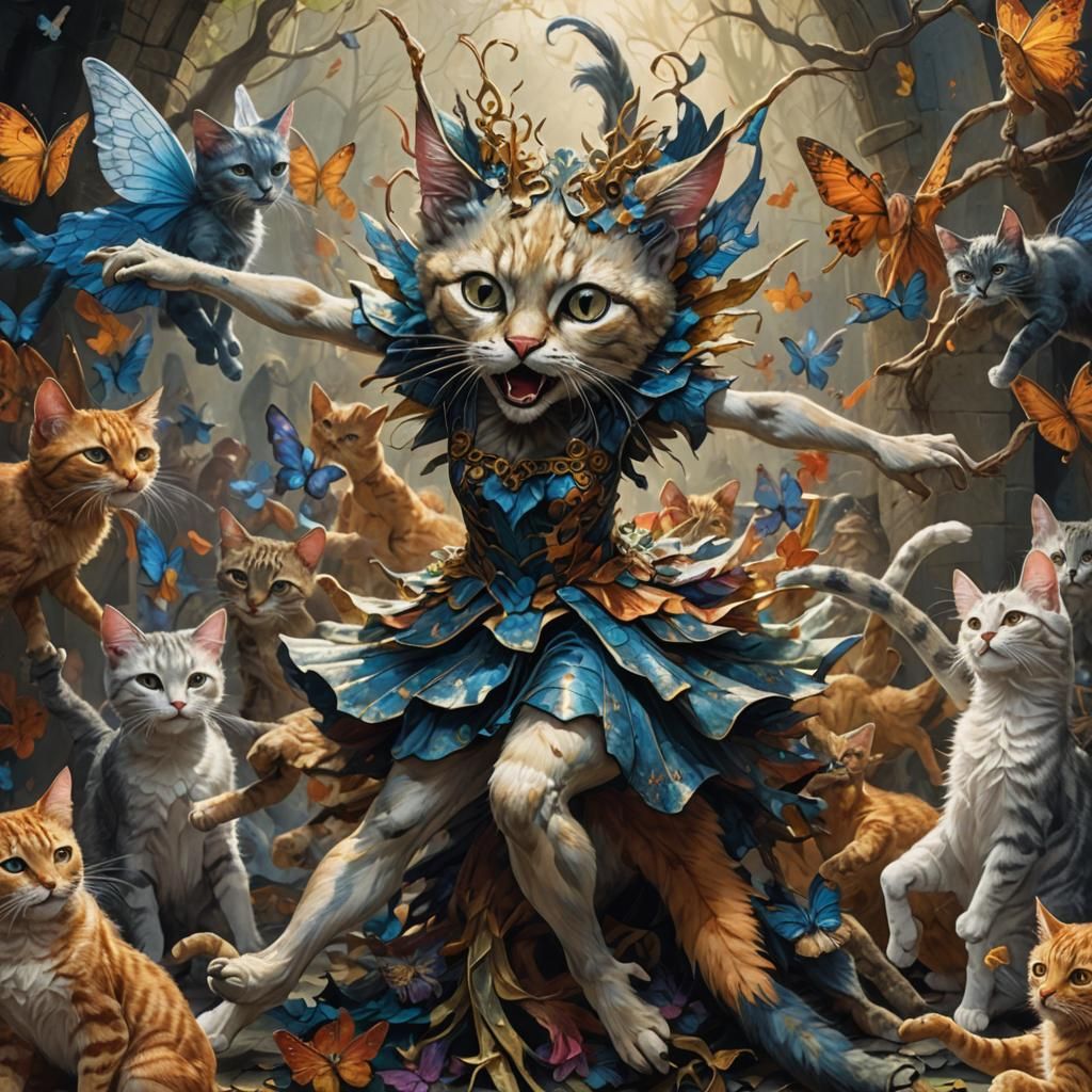 Fairy Dancer Composed of Cats in Horror Style