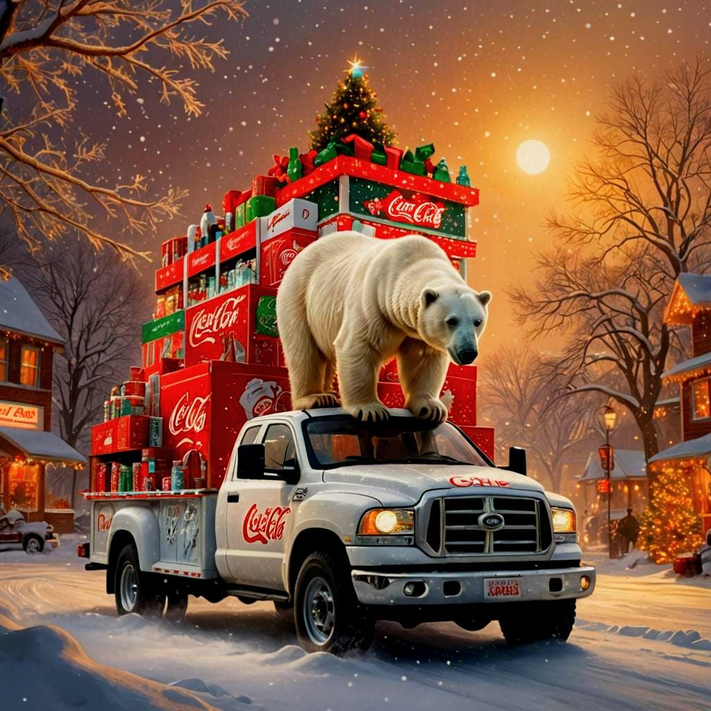 Coca-Cola Polar Bear Christmas Scene in Hyper-Realism