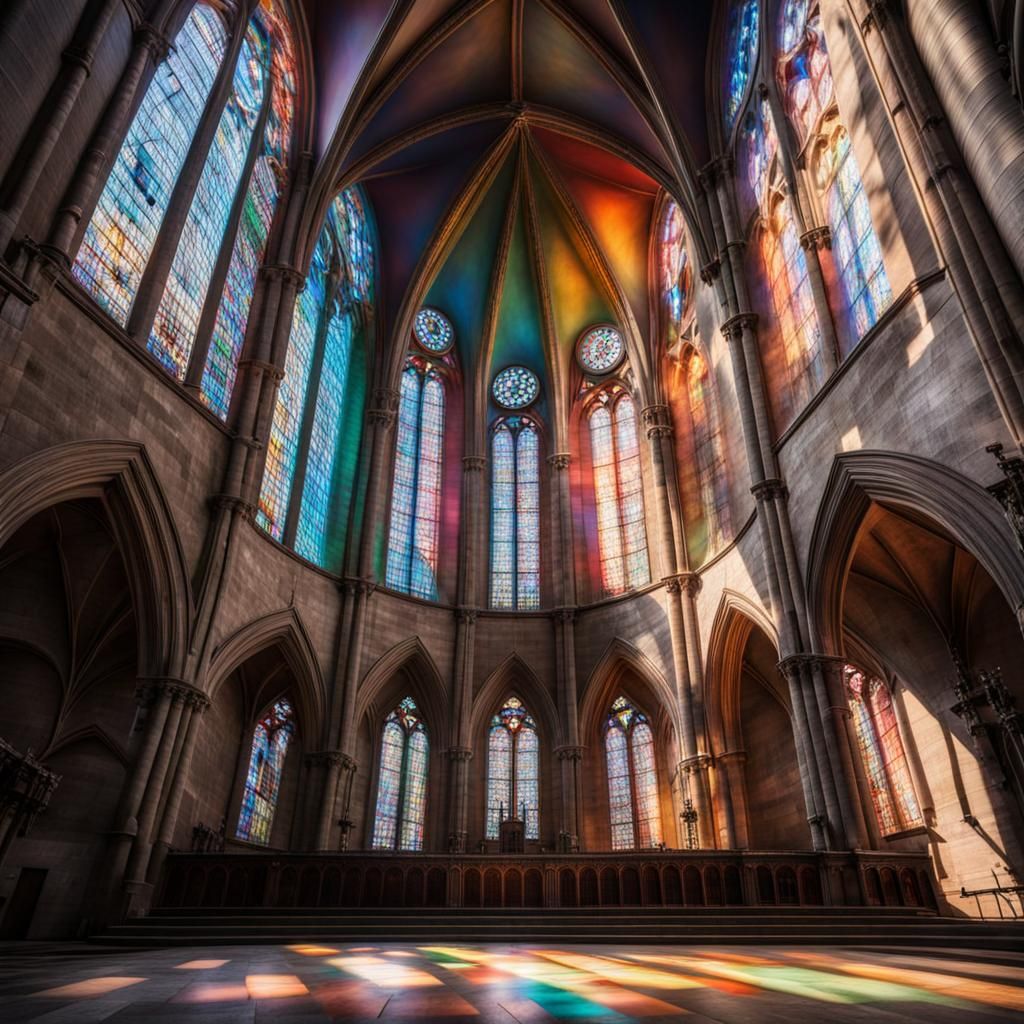 Gothic Cathedral: Sunlight Through Stained Glass Window