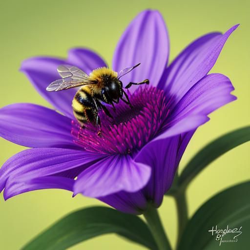 Hyperrealistic Bee on Flower Close-Up