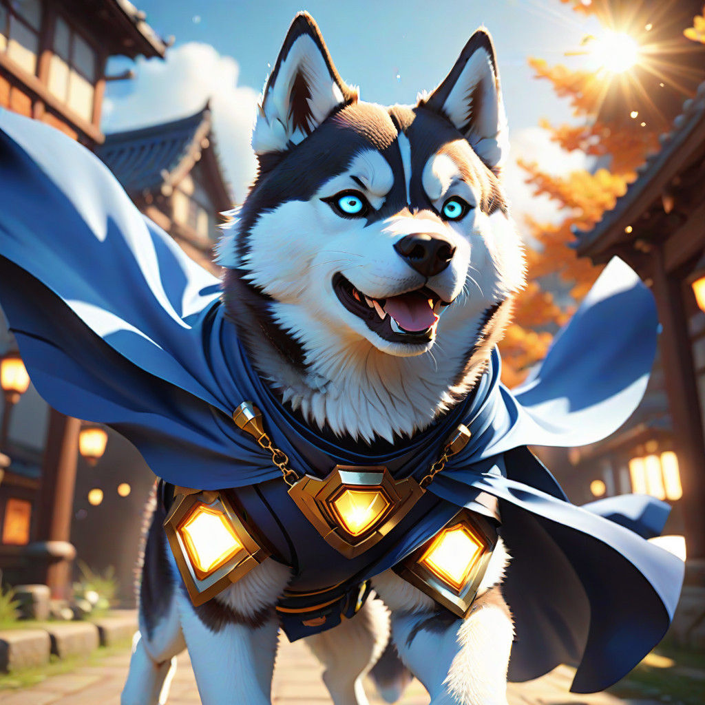 Surreal Anime Husky Soars to Heroic Rescue