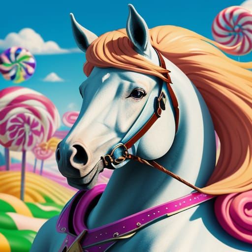 Rogue Blonde Woman on Horse in Candy Art Style