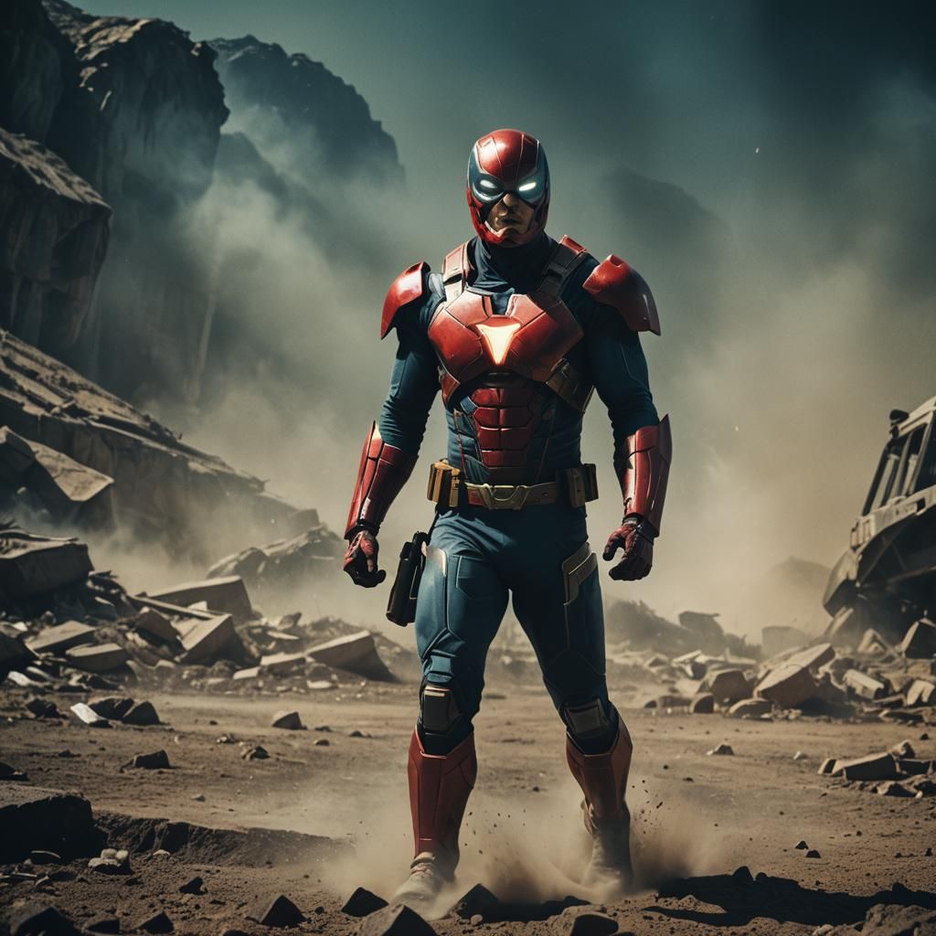 Dramatic Superhero Film Still in Cinematic Lighting