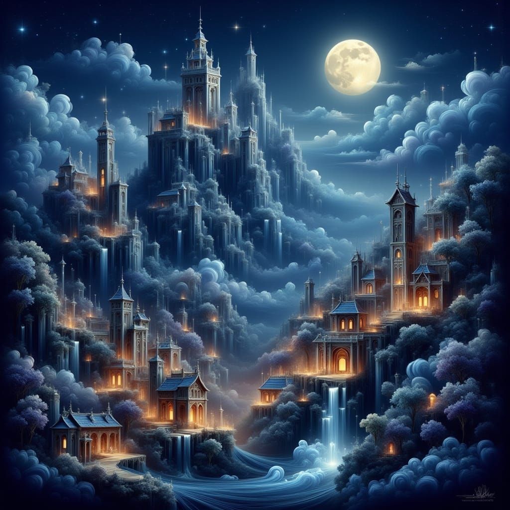 Moonlit Fae City in Ethereal Glow
