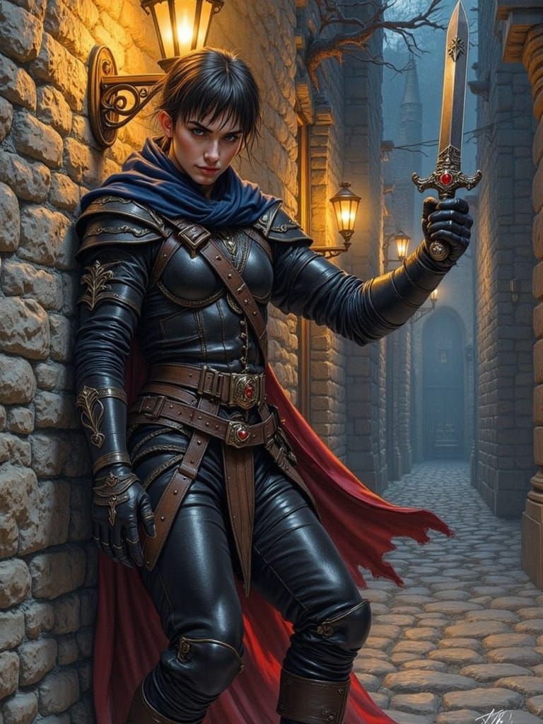 Mysterious Thief in Moonlit Alleyway, Rendered in Vibrant Co...