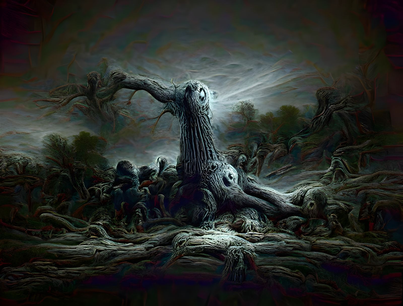 Gothic Horror: A Dead Tree in Flickering Light