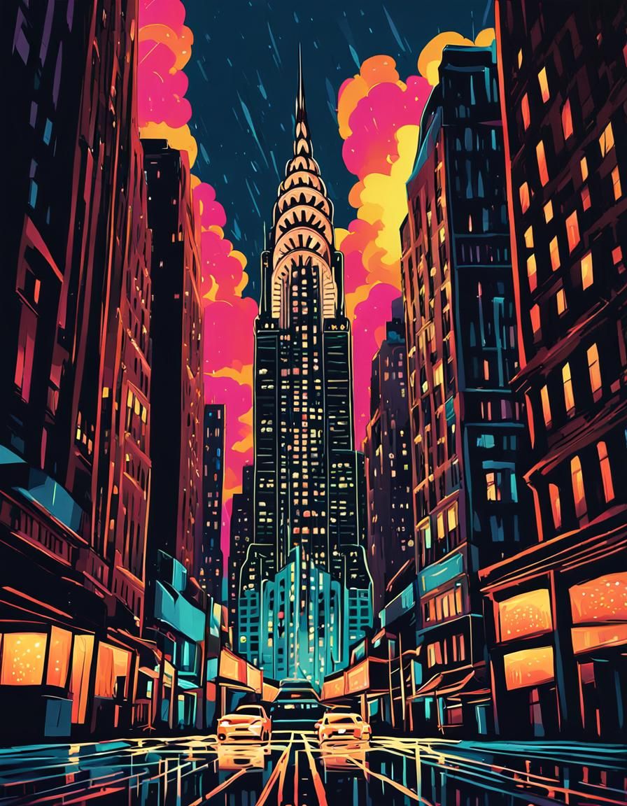 Art Deco Cityscape at Night: Chrysler Building