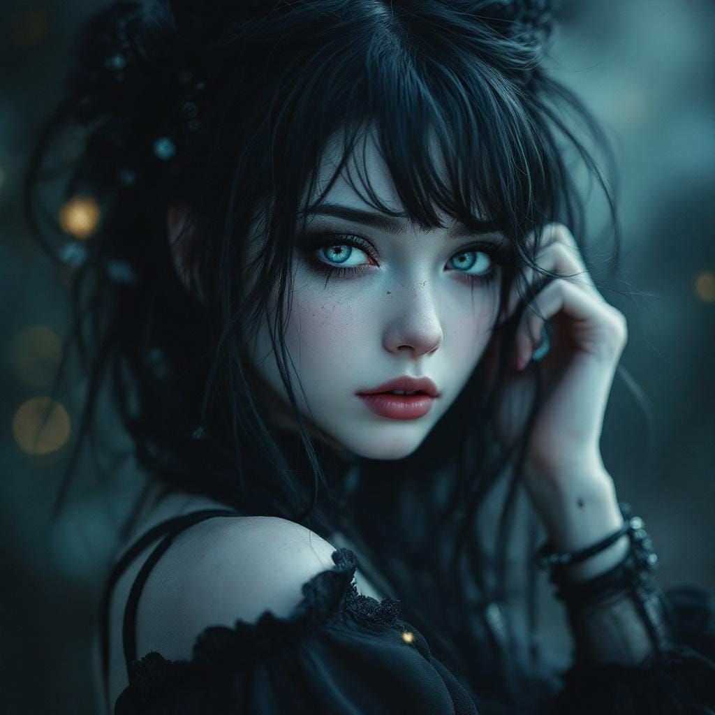 Beautiful Goth Girl Portrait in Fairycore Style