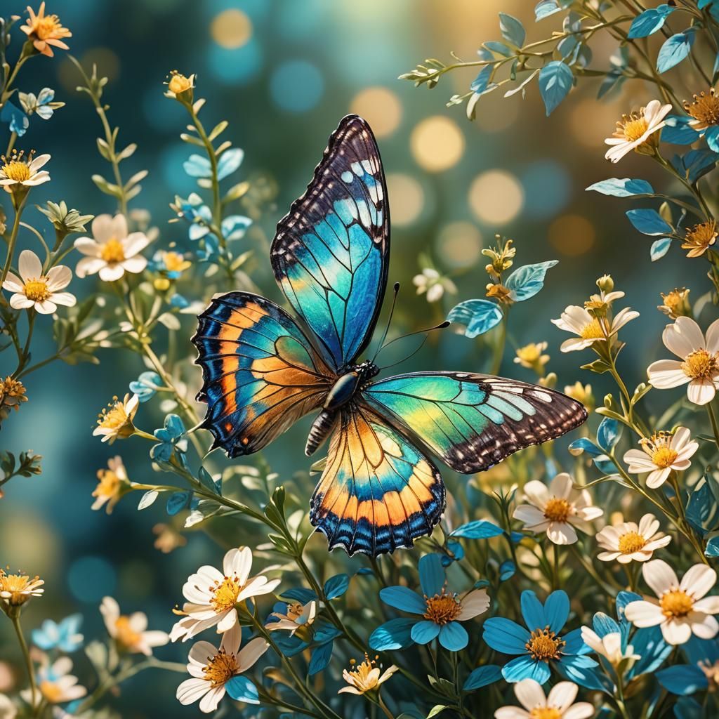 Colorful Butterfly on Flower in Vibrant Digital Art