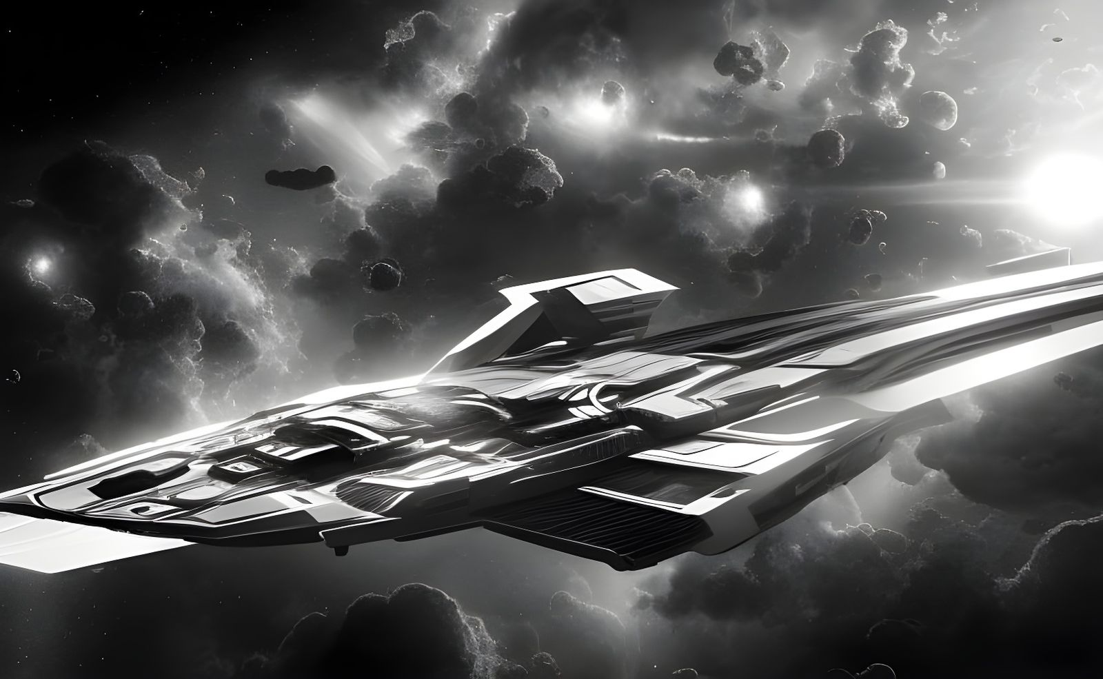 Epic Monochrome Spaceship Concept Art in Space