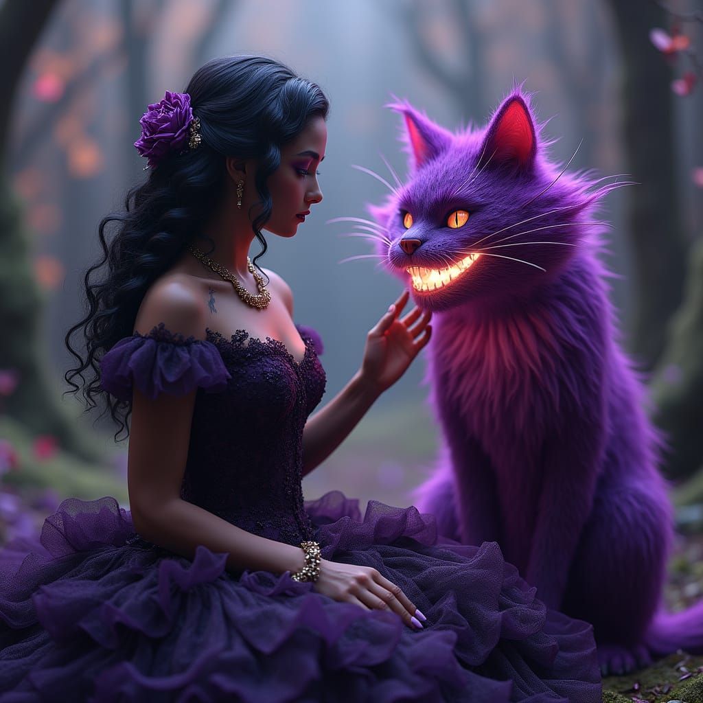 Ethereal Regal Black Alice Petting Mischievous Purple Cheshi...