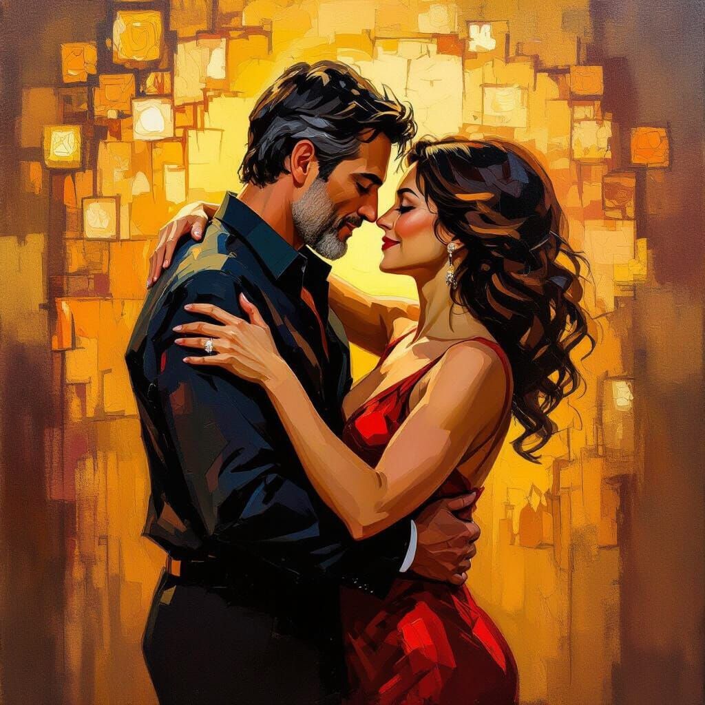 Mature Couple Dancing with Tender Ecstasy in Golden Light
