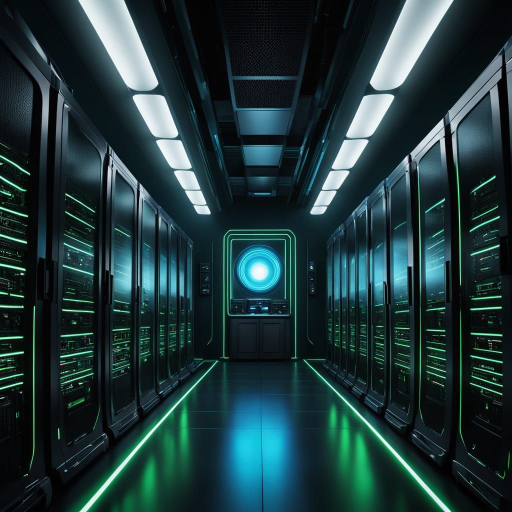 Moody Cloud Computing Infrastructure in Neon Noir Style