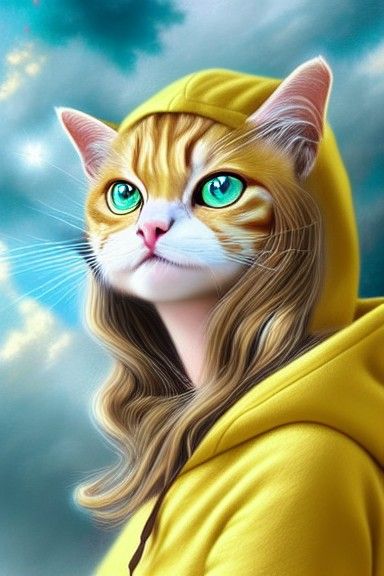 Woman in Cat Hoodie, Hyperrealistic Digital Art