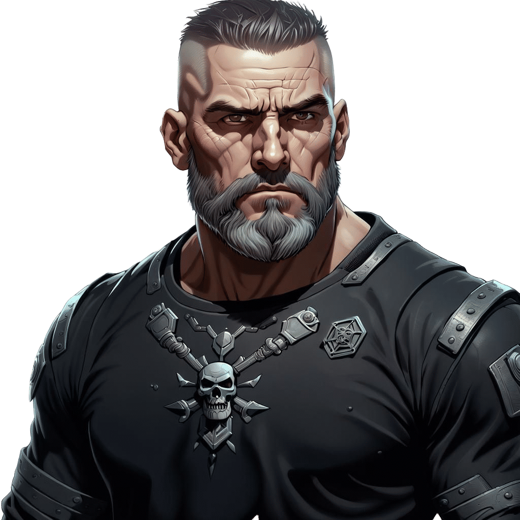 War-Hardened Man with Gray Beard, Dark Fantasy Art