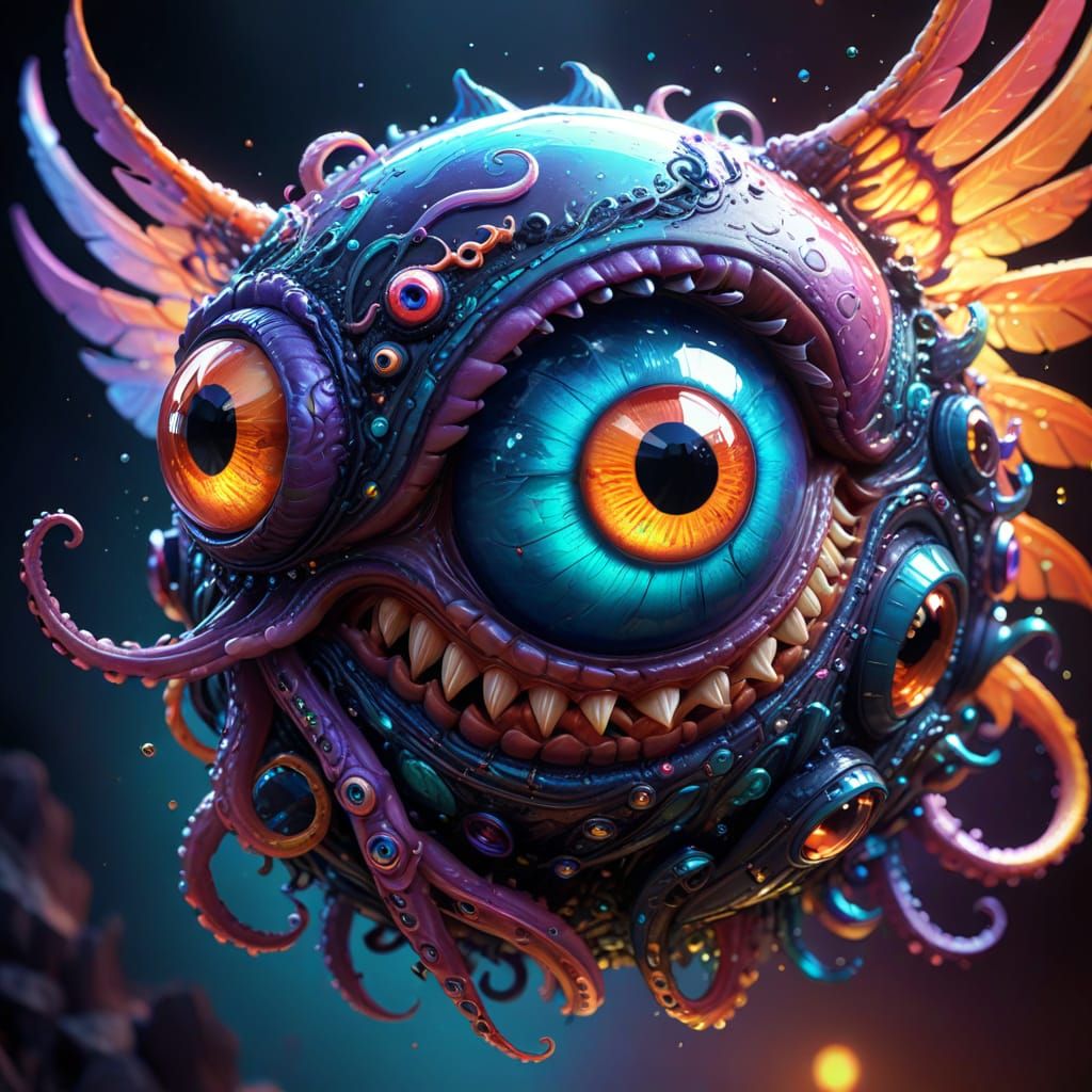 Otherworldly Winged Sphere Creature: Science Fantasy Art