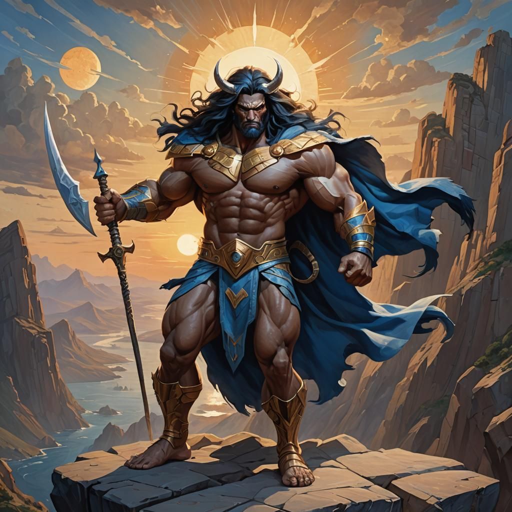 Sci-Fi Warrior God in Cubist Neoclassical Style