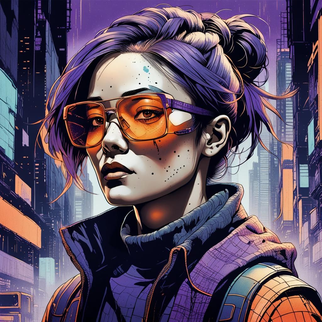 Futuristic Cyberpunk Portrait with Mixed Media Effects