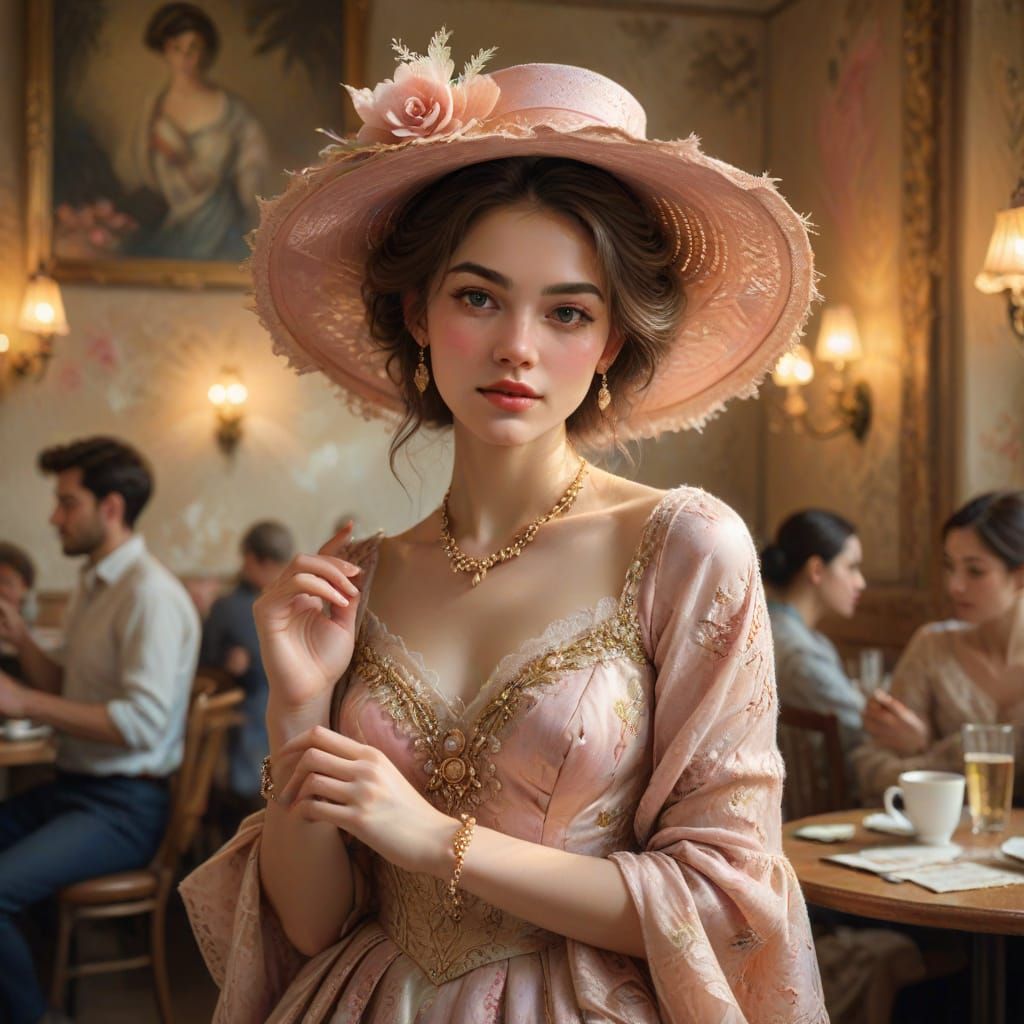 Impressionistic Oil Painting of a Woman in Vintage Fashion